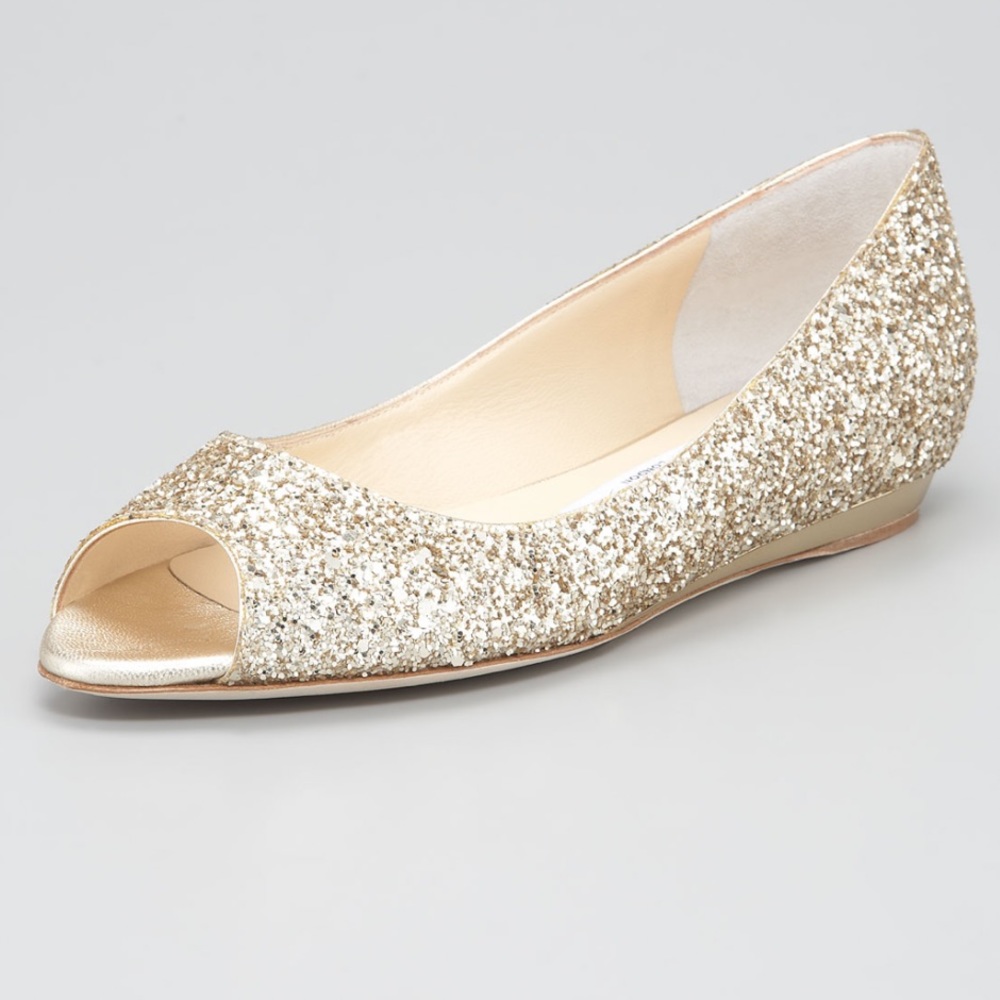 Jimmy Choo Gold Glitter Flats